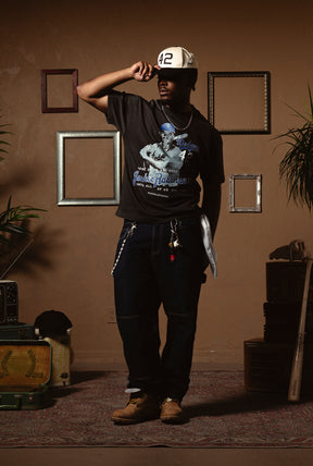 P/C x Jackie Robinson: Impact on Others Schweres, stückgefärbtes T-Shirt - Schwarz