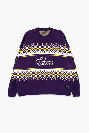 Los Angeles Lakers Vintage Clubhouse Fairisle Knit Sweater - Purple