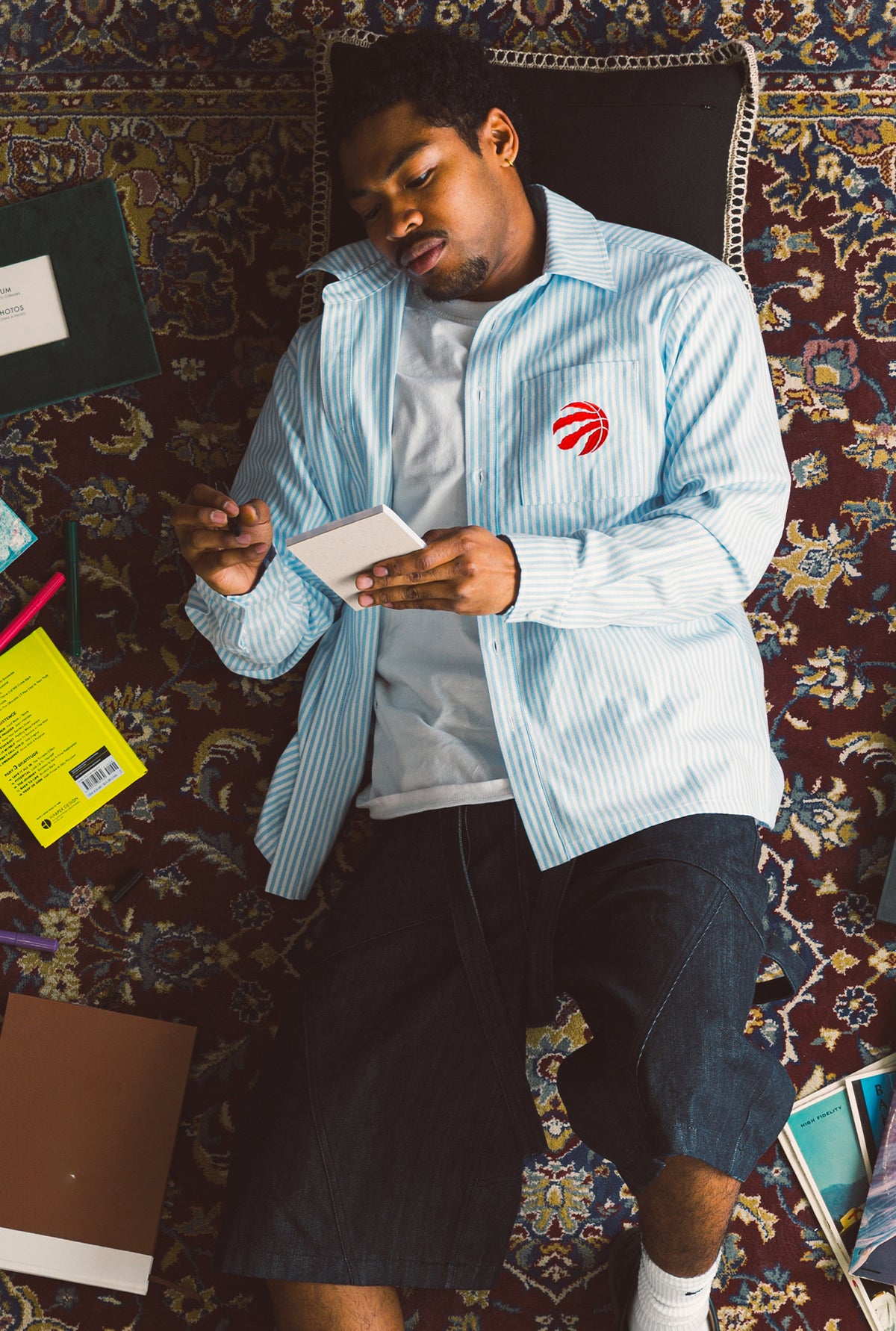 Chemise à manches longues en popeline des Raptors de Toronto - Blanc/Bleu