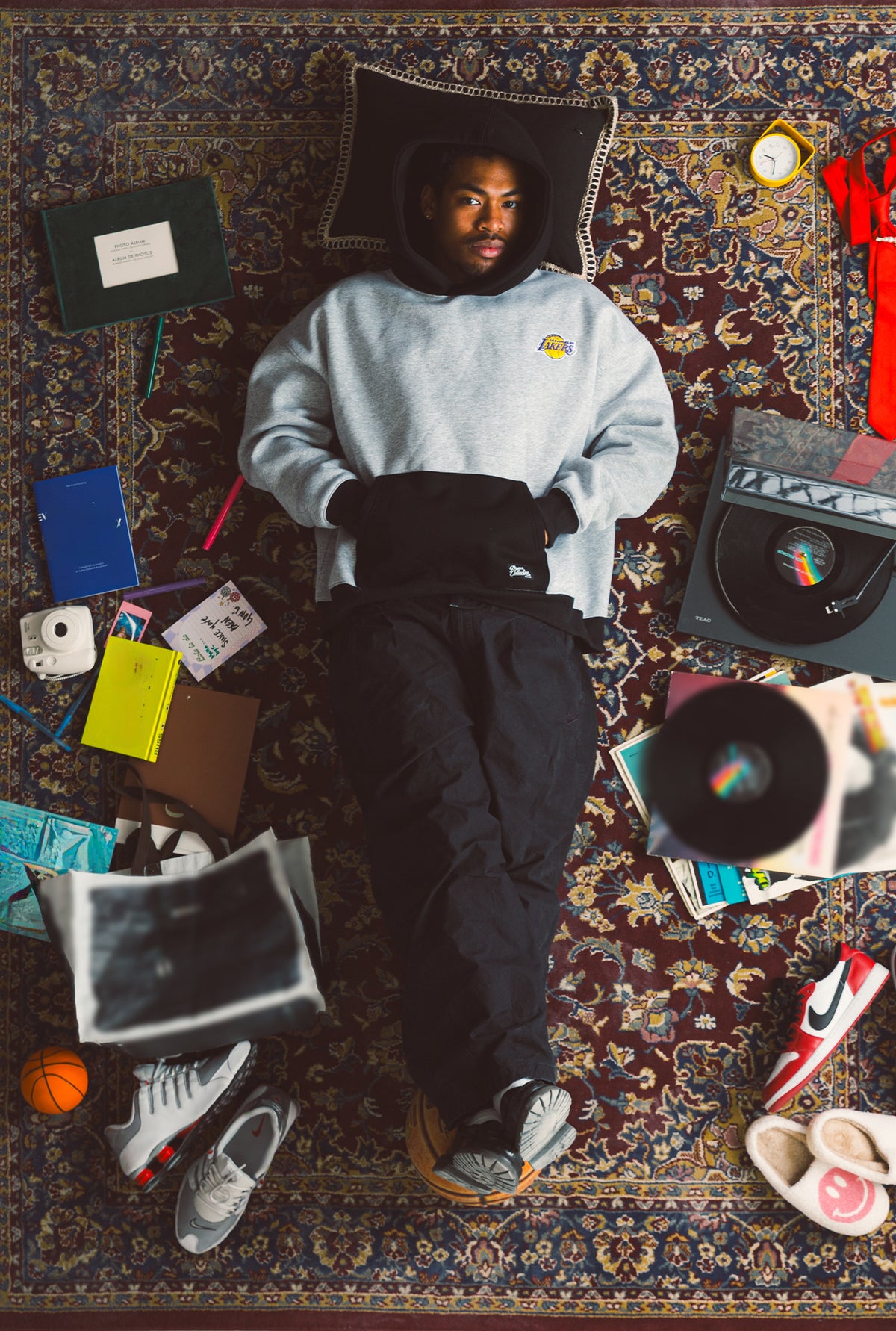 Sweat à capuche épais Los Angeles Lakers Colour Block - Noir/Gris chiné