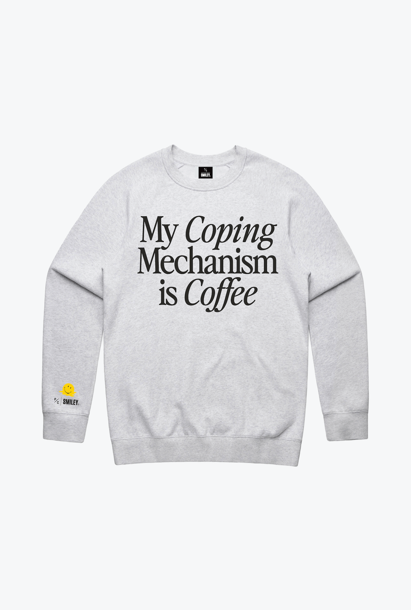 P/C x Smiley: My Coping Mechanism is Coffee Crewneck - Ash