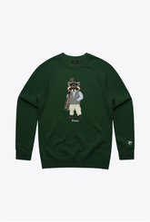 Skiing Trash Teddy Crewneck - Forest Green