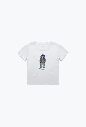 Vacances d'été Trash Teddy : T-shirt bébé ours en peluche tendance - Blanc