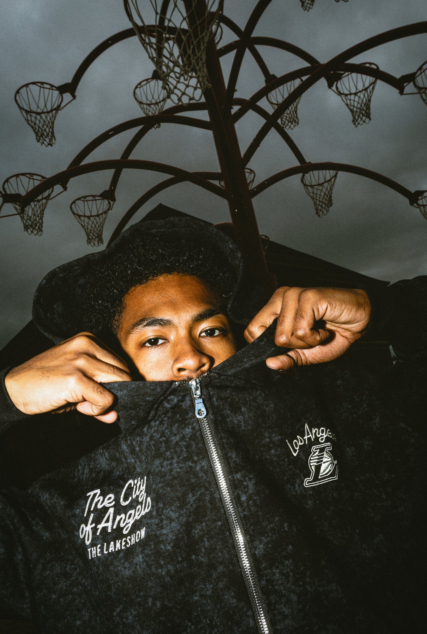 Los Angeles Lakers Sport Through Texture Heavyweight Full Zip Hoodie - Black