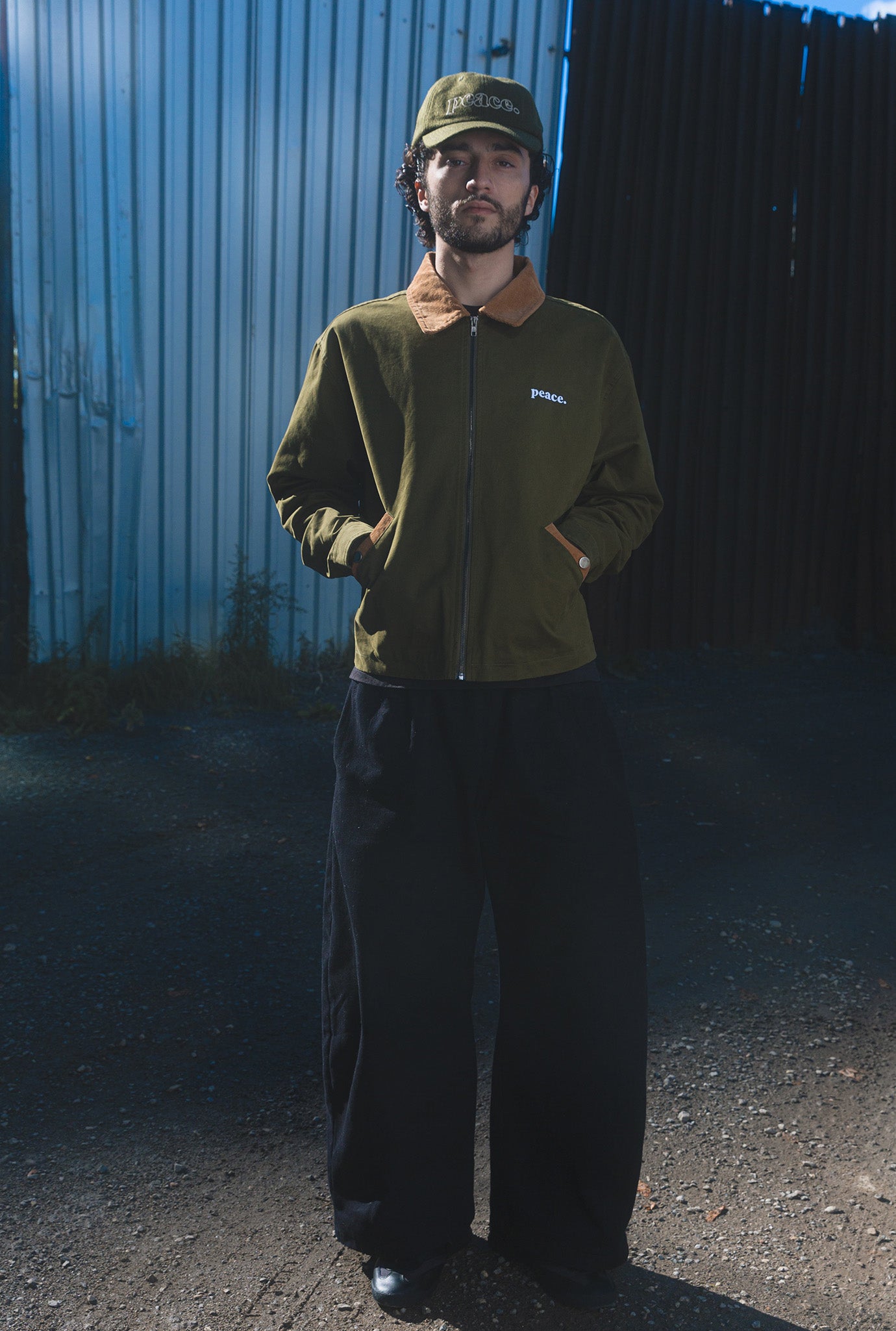 Peace Basics Corduroy Work Jacket - Olivine / Iced Coffee