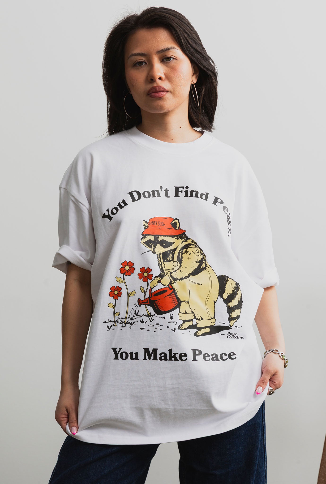 Make Peace Raccoon Heavyweight T-Shirt - White