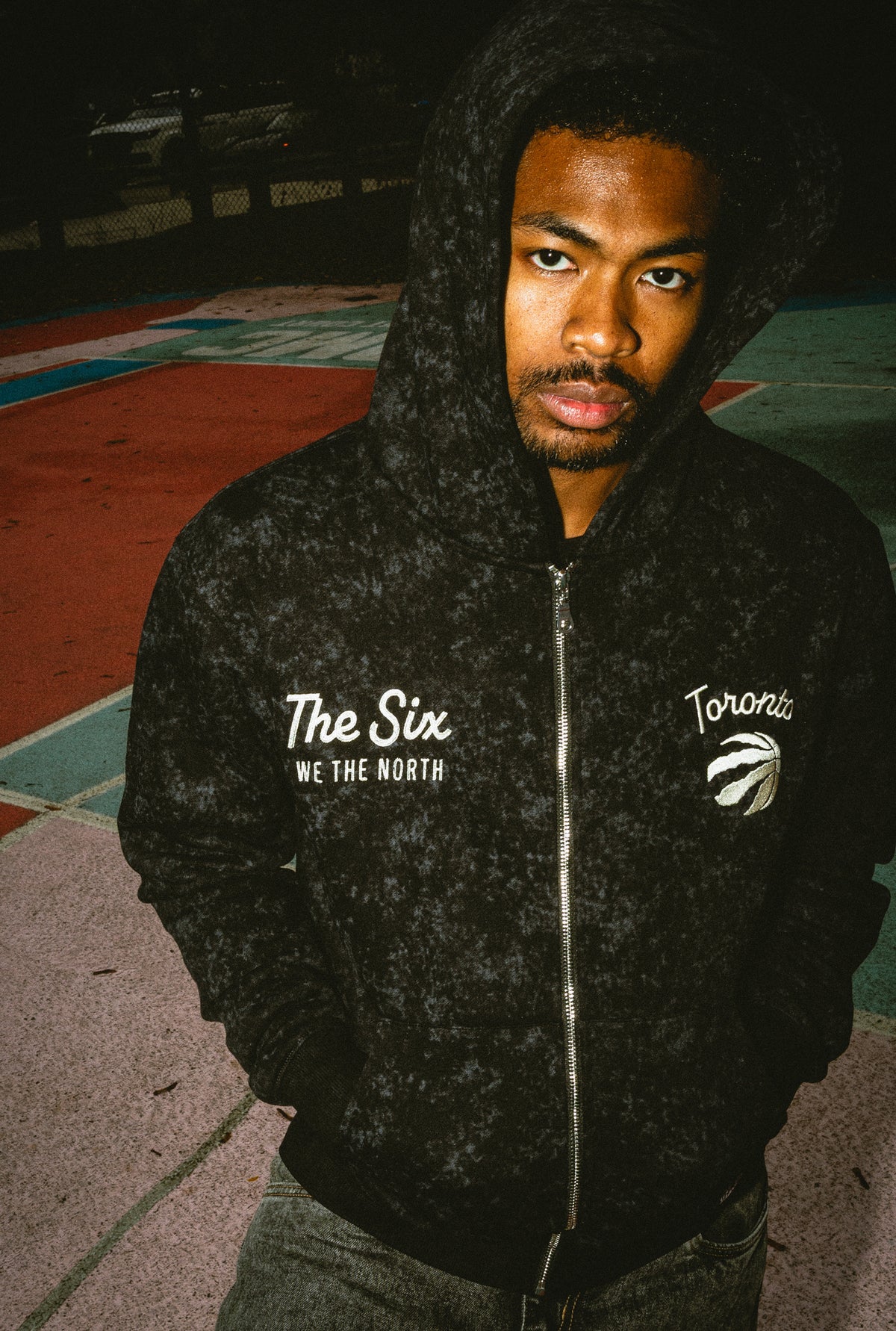 Toronto Raptors Sport Through Texture Heavyweight Full Zip Hoodie - Black