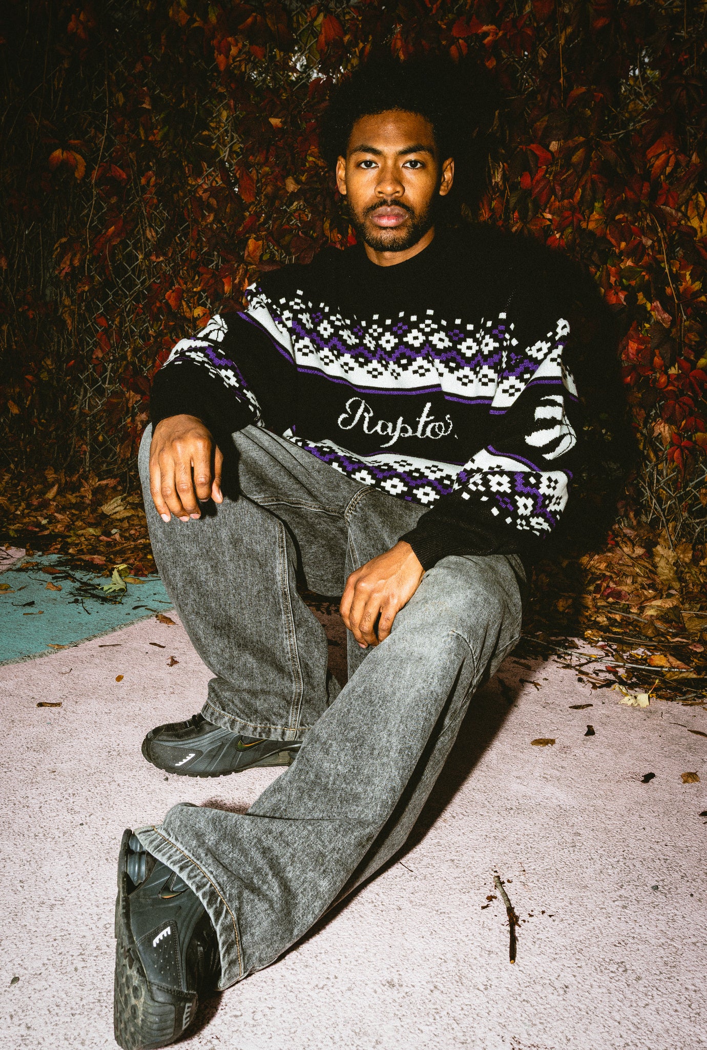 Toronto Raptors Vintage Clubhouse Fairisle Knit Sweater - Black
