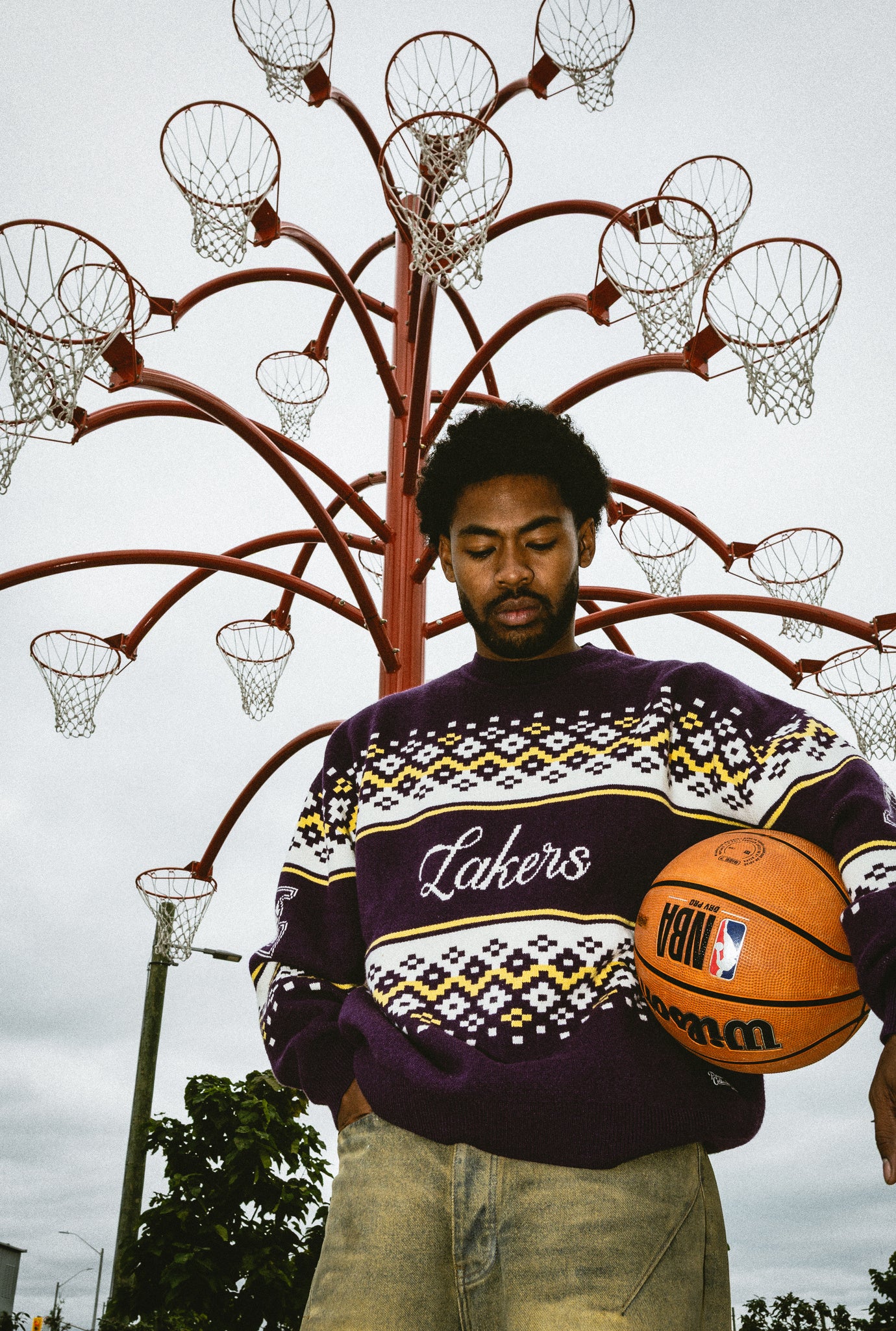 Los Angeles Lakers Vintage Clubhouse Fairisle Knit Sweater - Purple
