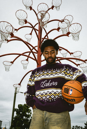 Los Angeles Lakers Vintage Clubhouse Fairisle Knit Sweater - Purple