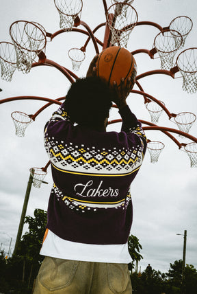 Los Angeles Lakers Vintage Clubhouse Fairisle Knit Sweater - Purple