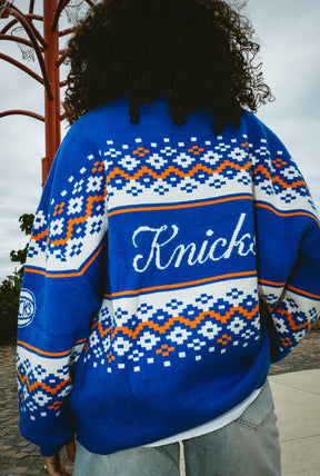 New York Knicks Vintage Clubhouse Fairisle Knit Sweater - Royal