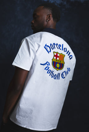 FC Barcelona Short Sleeve Button-Up - White