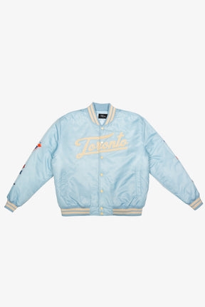 Toronto Blue Jays Ribbed Nylon Varsity Jacket - Baby Blue