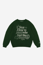 Stay Close to People Who Feel Like Home Knit Sweater - Forest Green