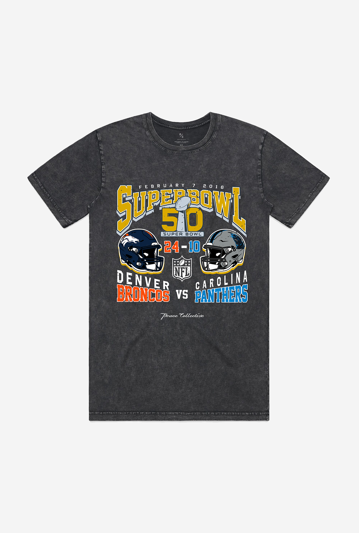 Super Bowl 50: Denver Broncos vs Carolina Panthers Stonewashed T-Shirt - Black
