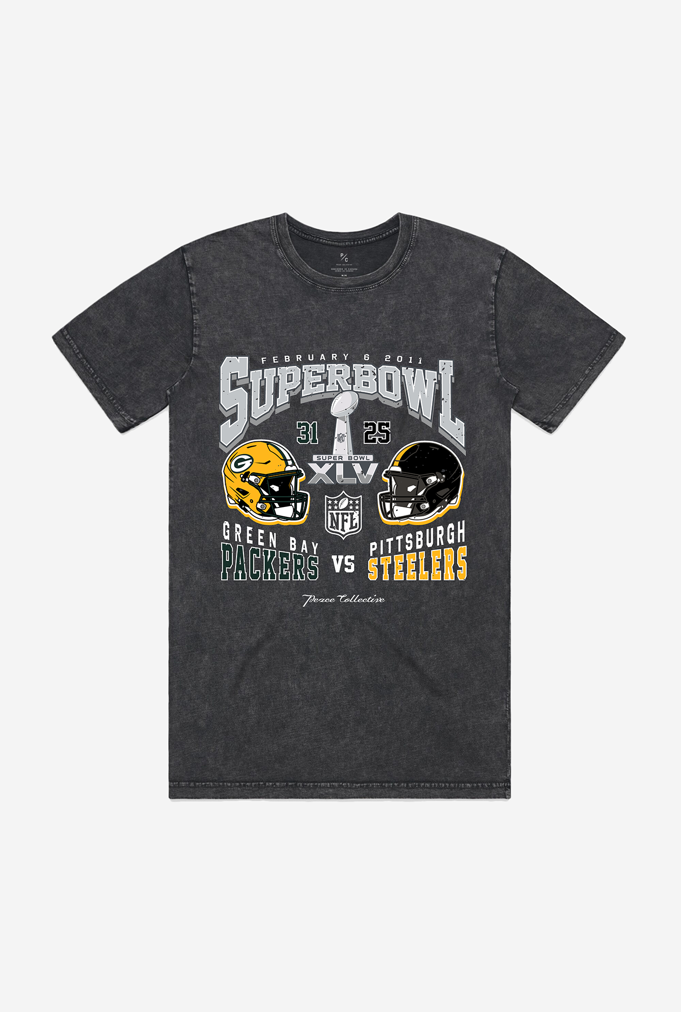 Super Bowl XLV: Green Bay Packers vs Pittsburgh Steelers Stonewashed T-Shirt - Black