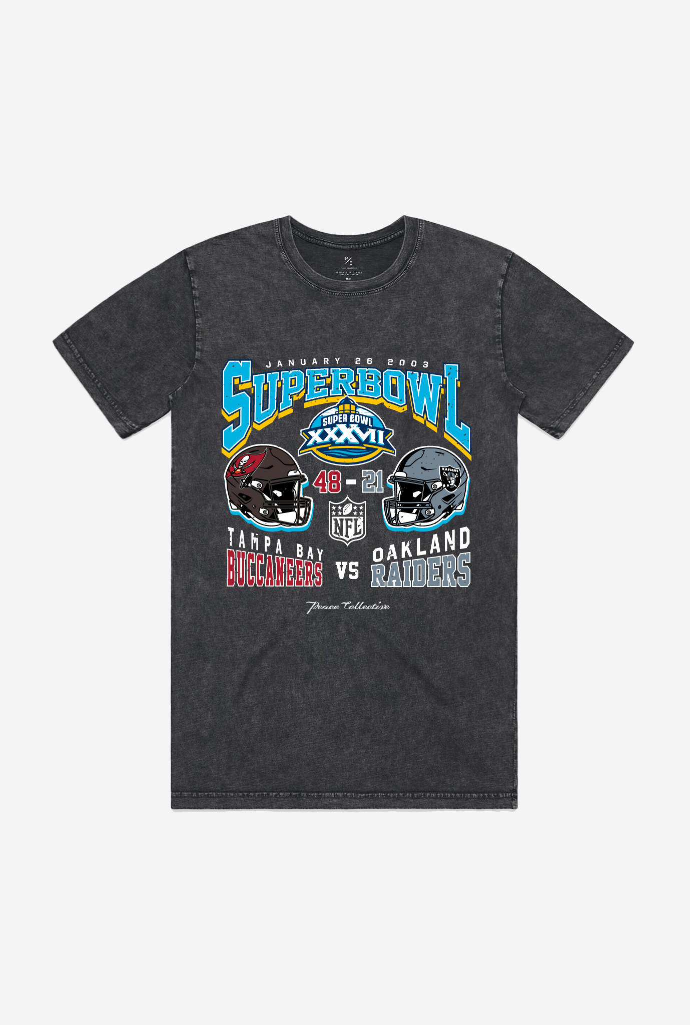 Super Bowl XXXVII: Tampa Bay Buccaneers vs Oakland Raiders Stonewashed T-Shirt - Black