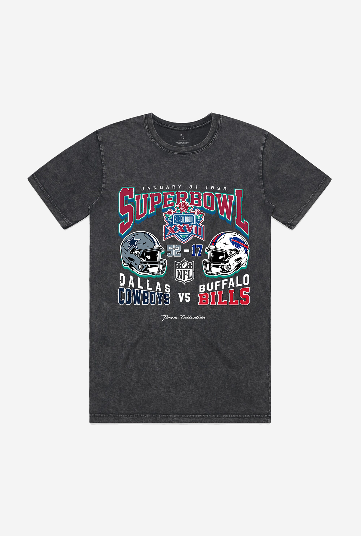Super Bowl XXVII: Dallas Cowboys vs Buffalo Bills Stonewashed T-Shirt -Black