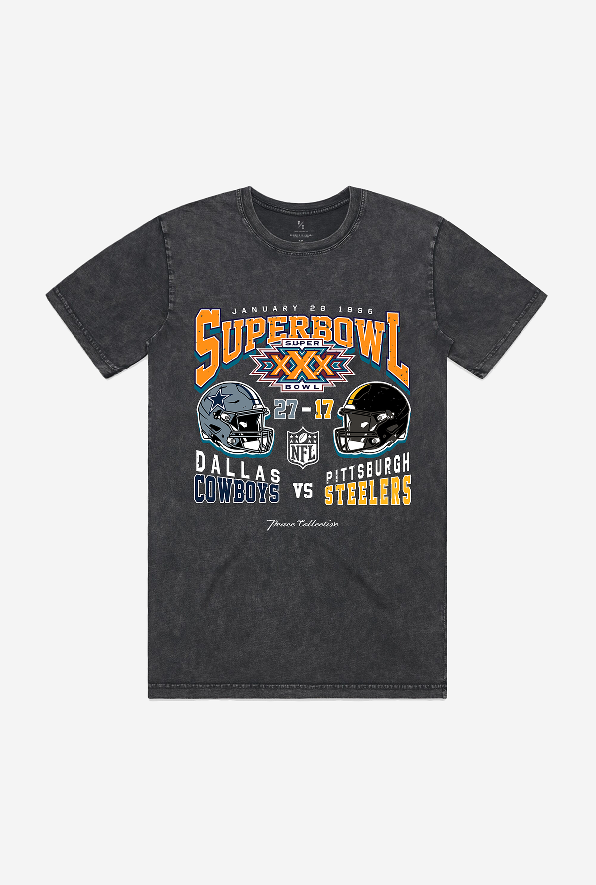 Super Bowl XXX: Dallas Cowboys vs Pittsburgh Steelers Stonewashed T-Shirt - Black