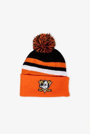 Anaheim Ducks Pom Stripe Knit Toque - Orange/Black