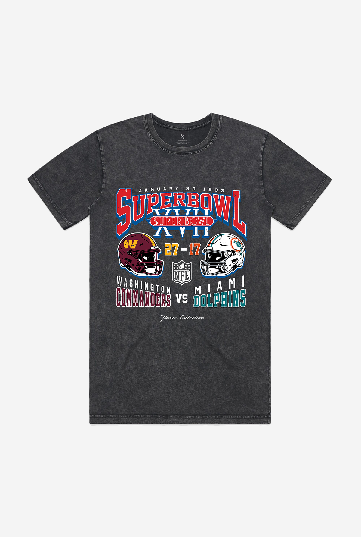 Super Bowl XVII: Washington Redskins vs Miami Dolphins Stonewashed T-Shirt - Black