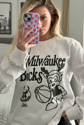 Milwaukee Bucks Mascot Crewneck - White