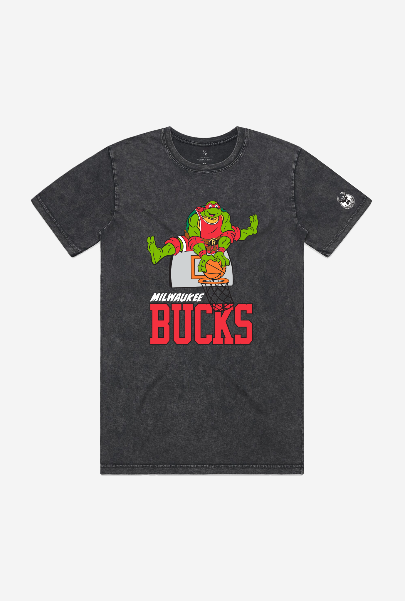 P/C x TMNT Milwaukee Bucks Stonewash T-Shirt - Black