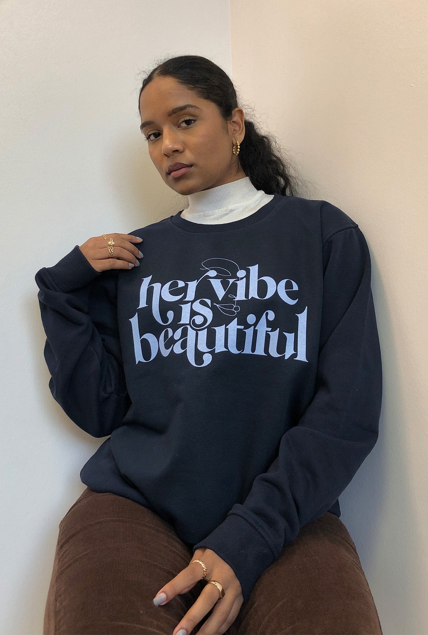 Her Vibe is Beautiful Crewneck - Navy