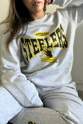 Pittsburgh Steelers Washed Graphic Crewneck - Ash