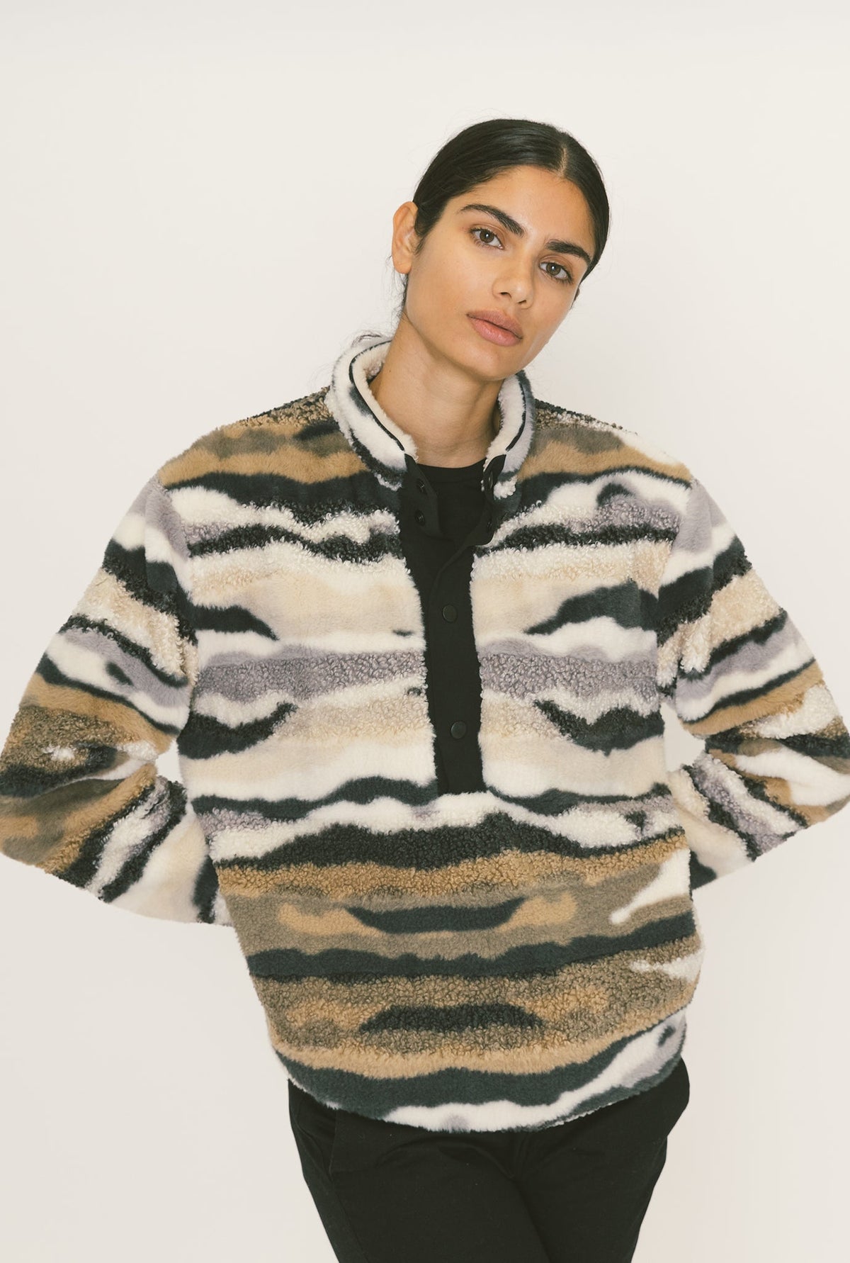 Home is Canada Polar Fleece 1/4 Button Up - Tiger Camo