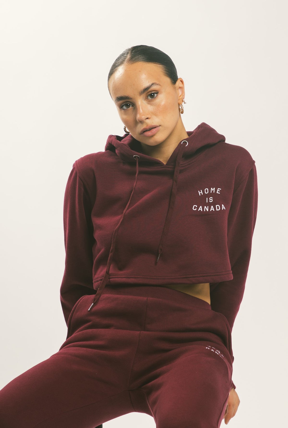Home is Canada Crescent Cropped Hoodie - Maroon