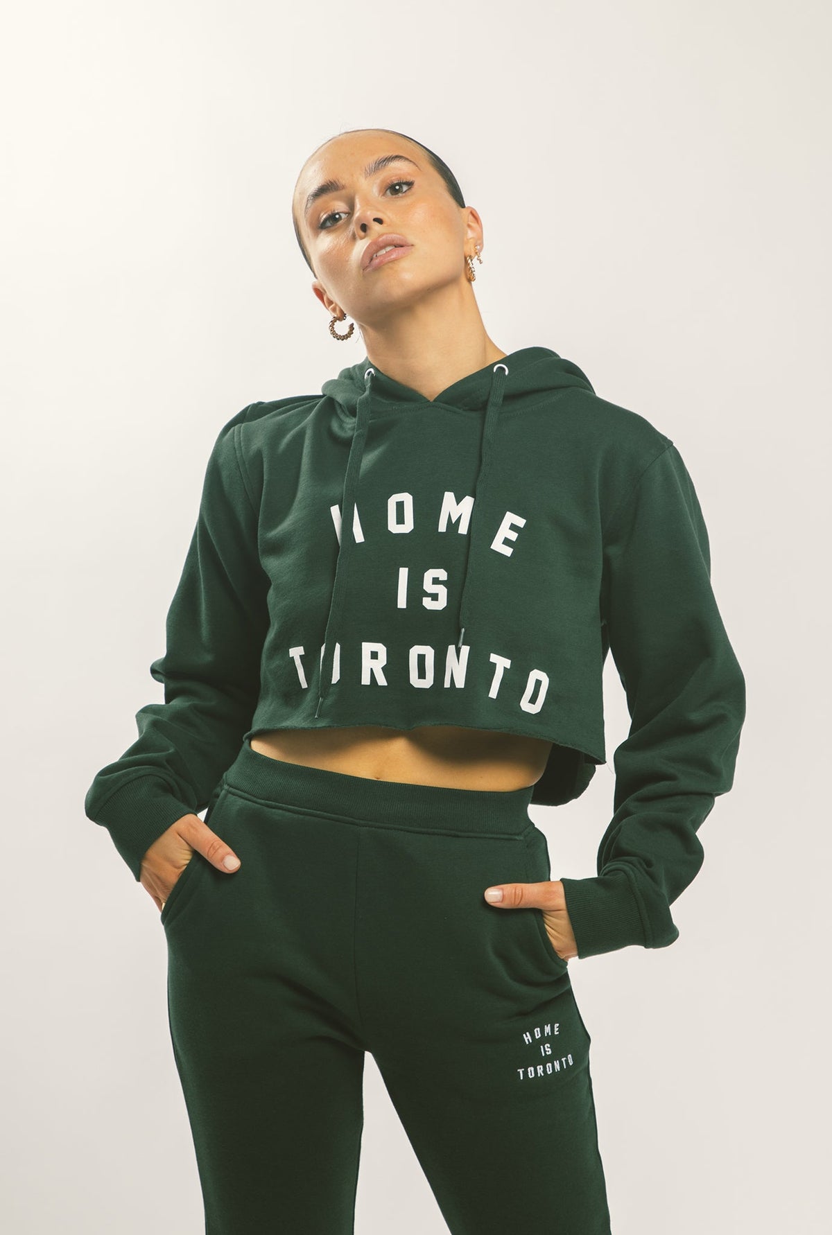 Home is Toronto Varsity Cropped Hoodie - Forest Green