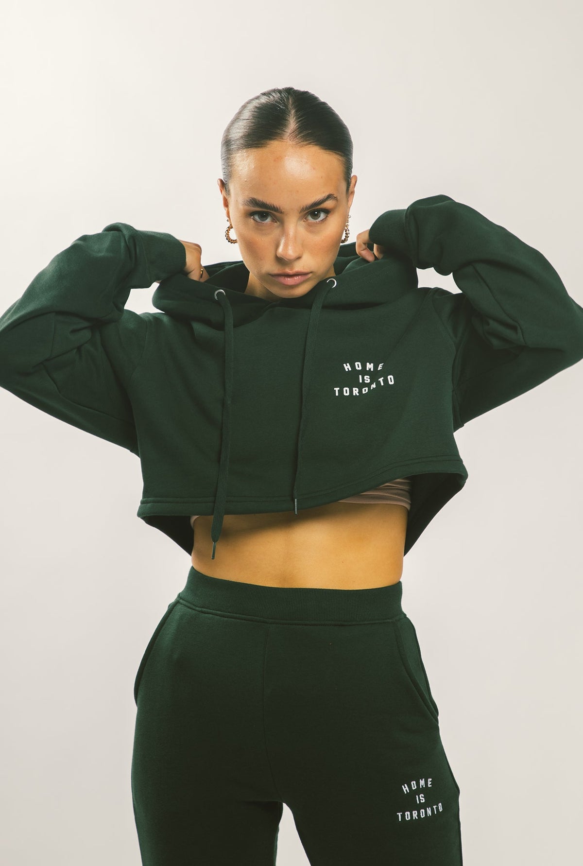 Home is Toronto Crescent Cropped Hoodie - Forest Green