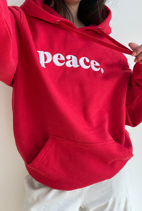 Peace Embroidered Hoodie - Red