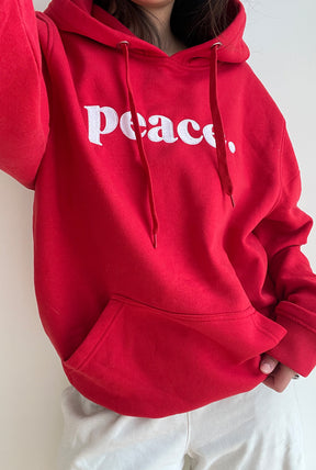 Peace Embroidered Hoodie - Red