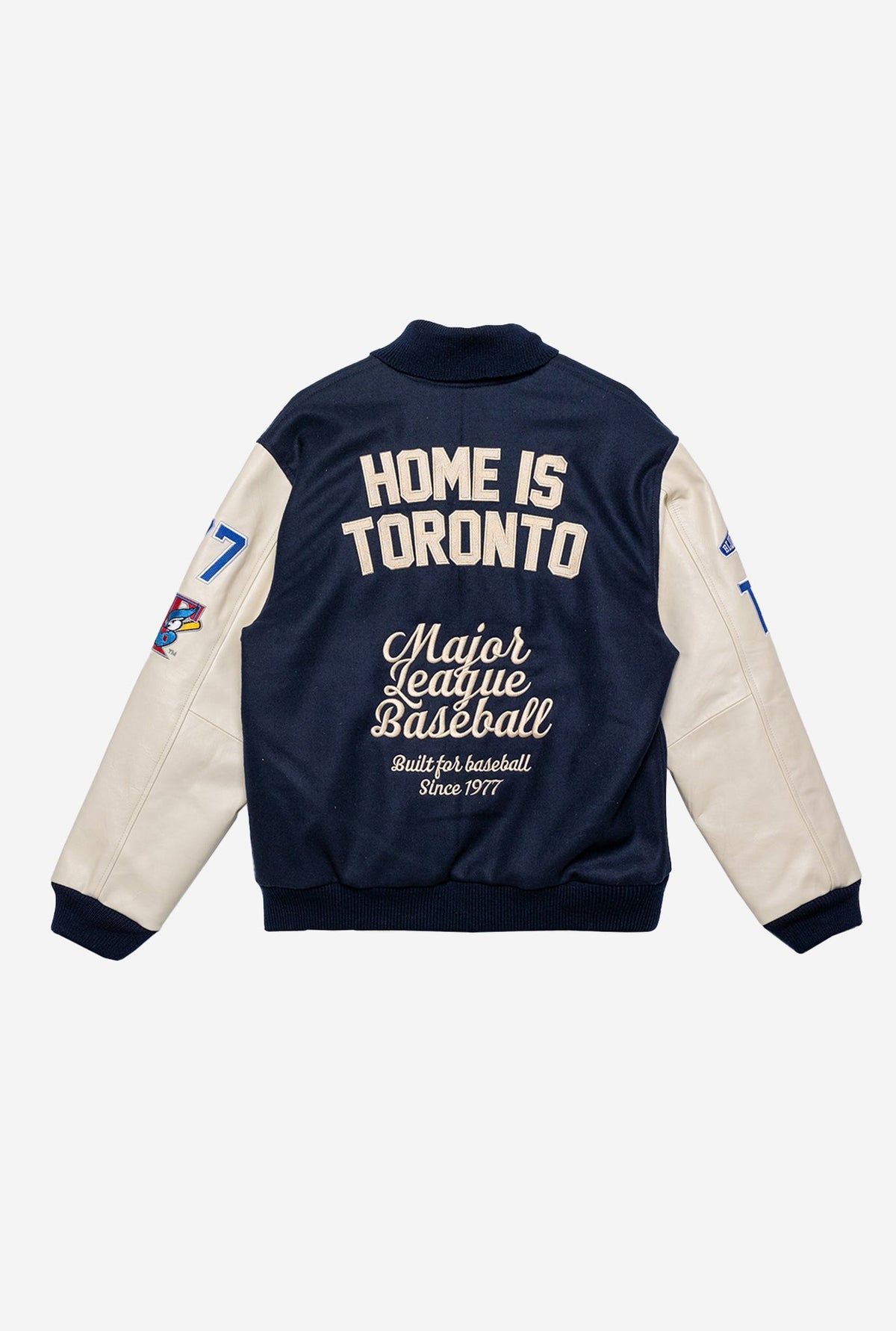 Toronto Blue Jays Patch Letterman Jacket - Navy and Cream
