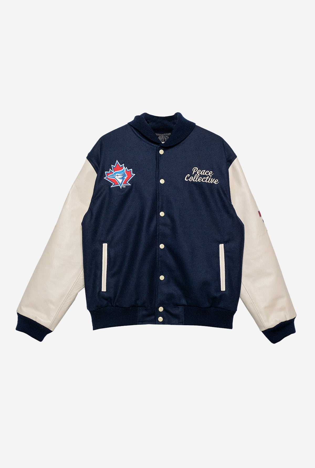 Toronto Blue Jays Patch Letterman Jacket - Navy and Cream