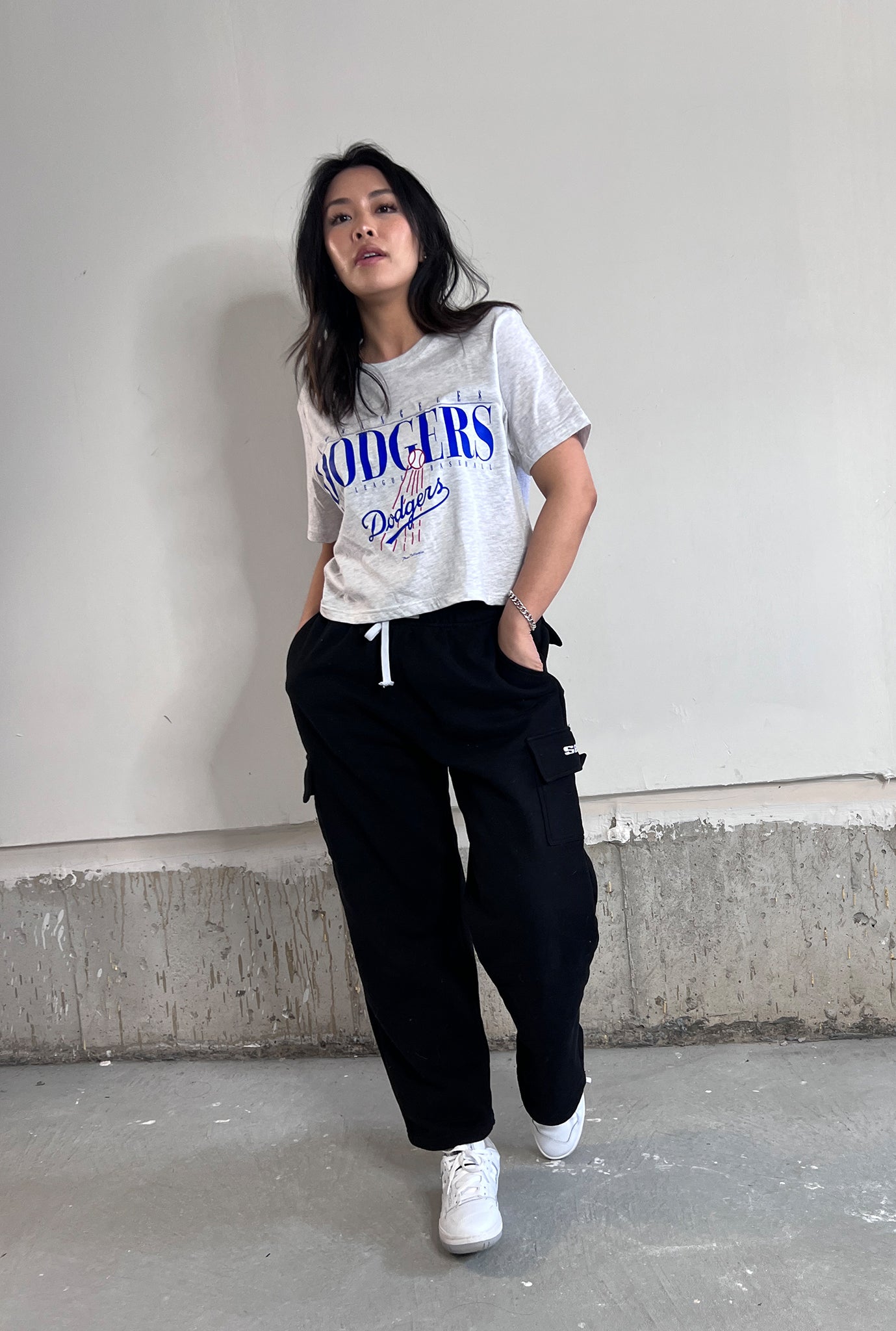 Los Angeles Dodgers Garment Dyed Cropped T-Shirt - Ash