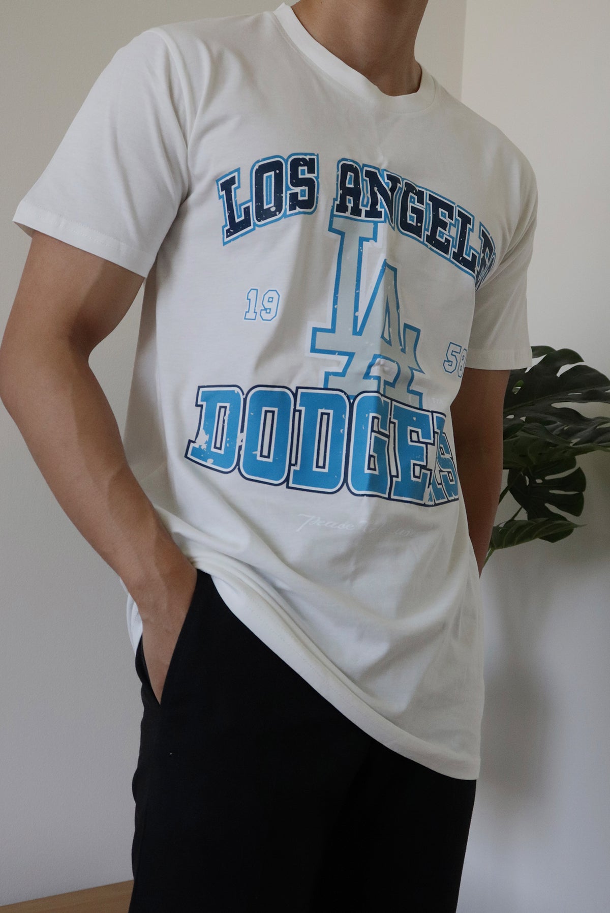 T-shirt délavé vintage des Dodgers de Los Angeles - Ivoire