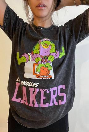 P/C x TMNT Los Angeles Lakers Stonewash T-Shirt - Black