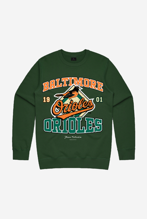 Baltimore Orioles Vintage Washed Crewneck - Forest Green