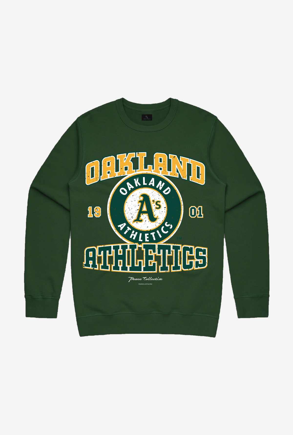 Pull ras du cou délavé vintage Oakland Athletics - Vert forêt