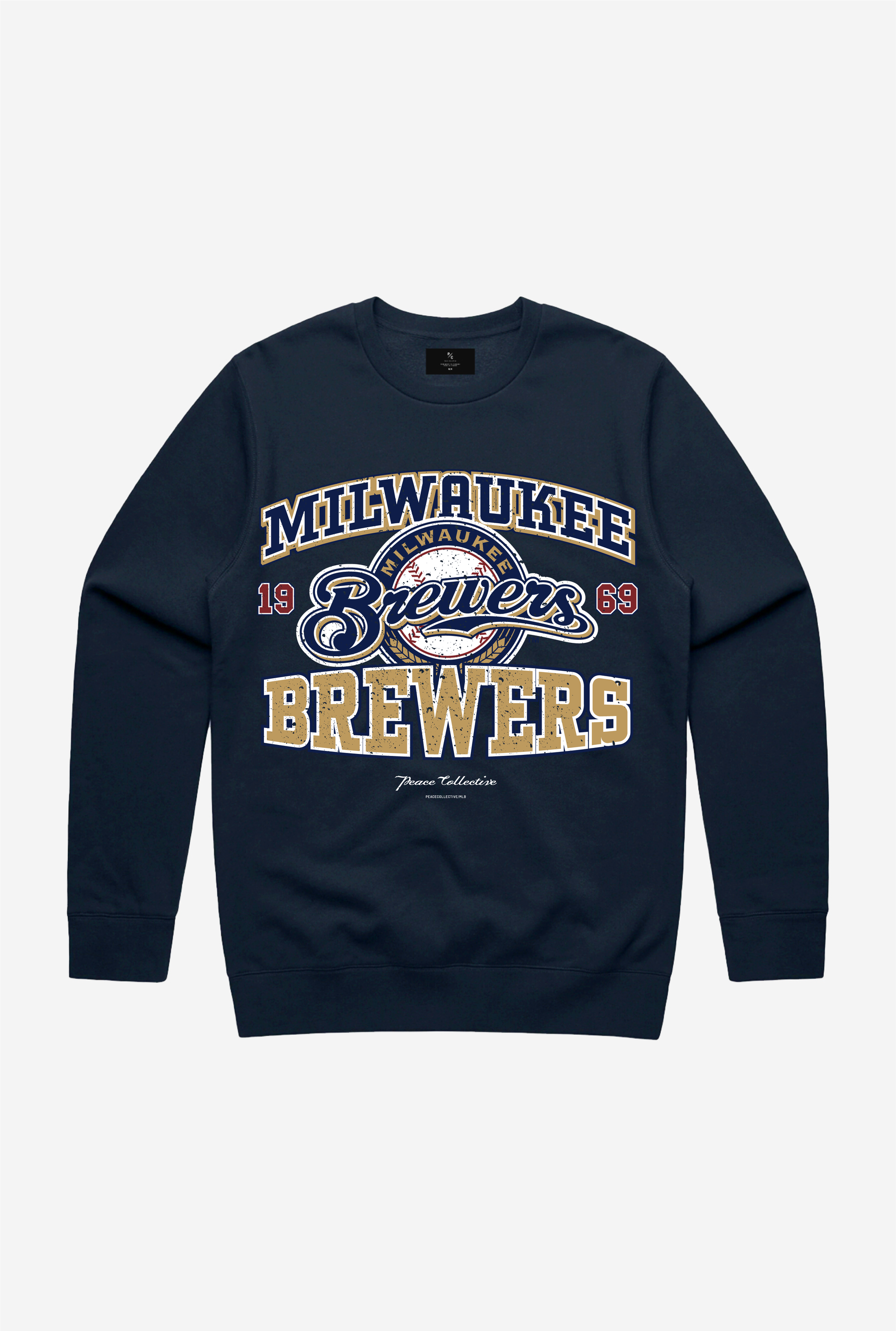 Milwaukee Brewers Vintage Washed Crewneck - Navy