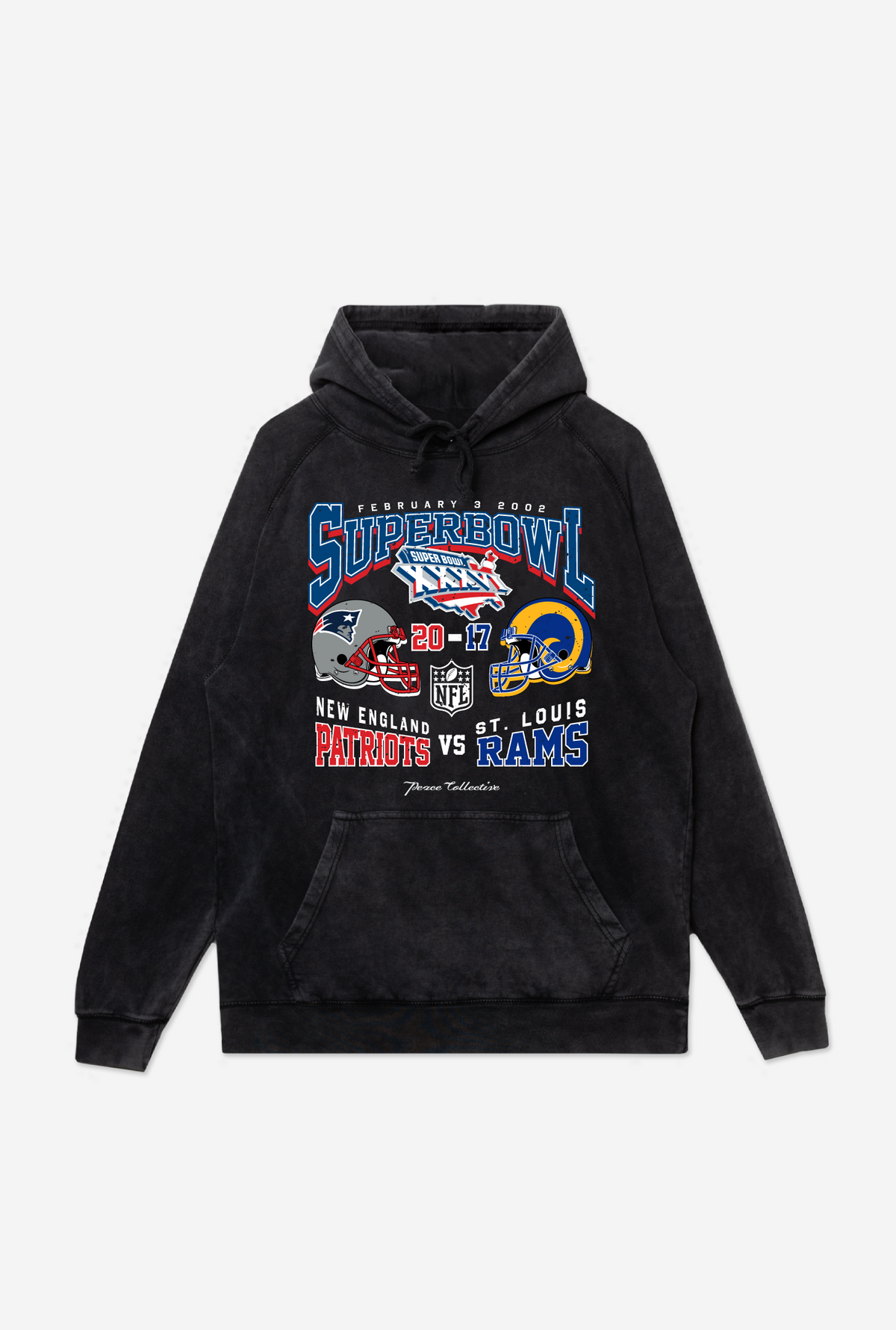 Super Bowl XXXVI: New England Patriots vs. St. Louis Rams Stonewashed Hoodie - Black