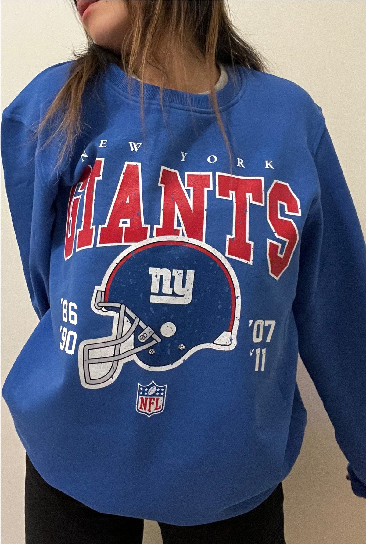 Pull ras du cou vintage des New York Giants - Royal
