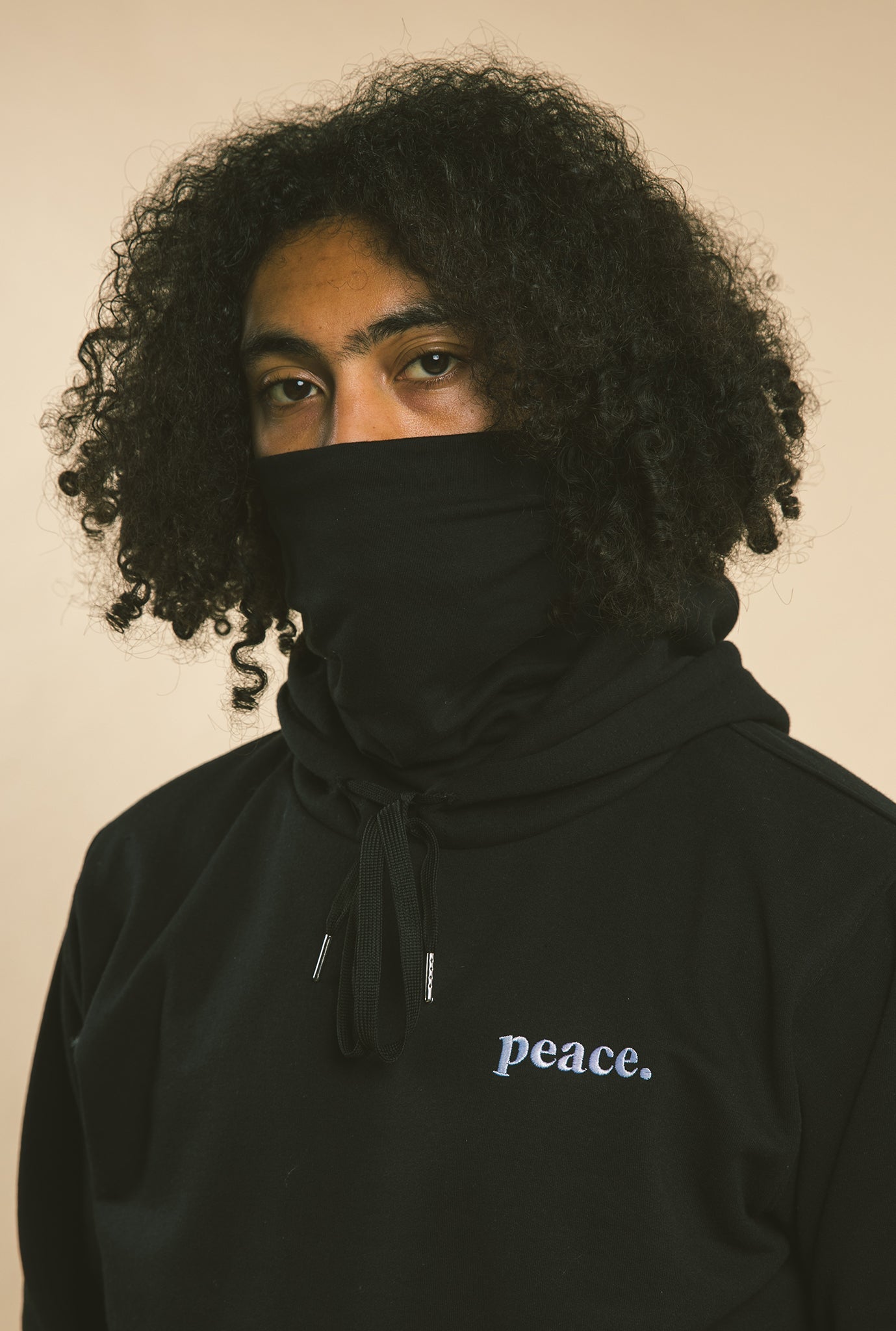 Peace Essentials Face Mask Hoodie - Black