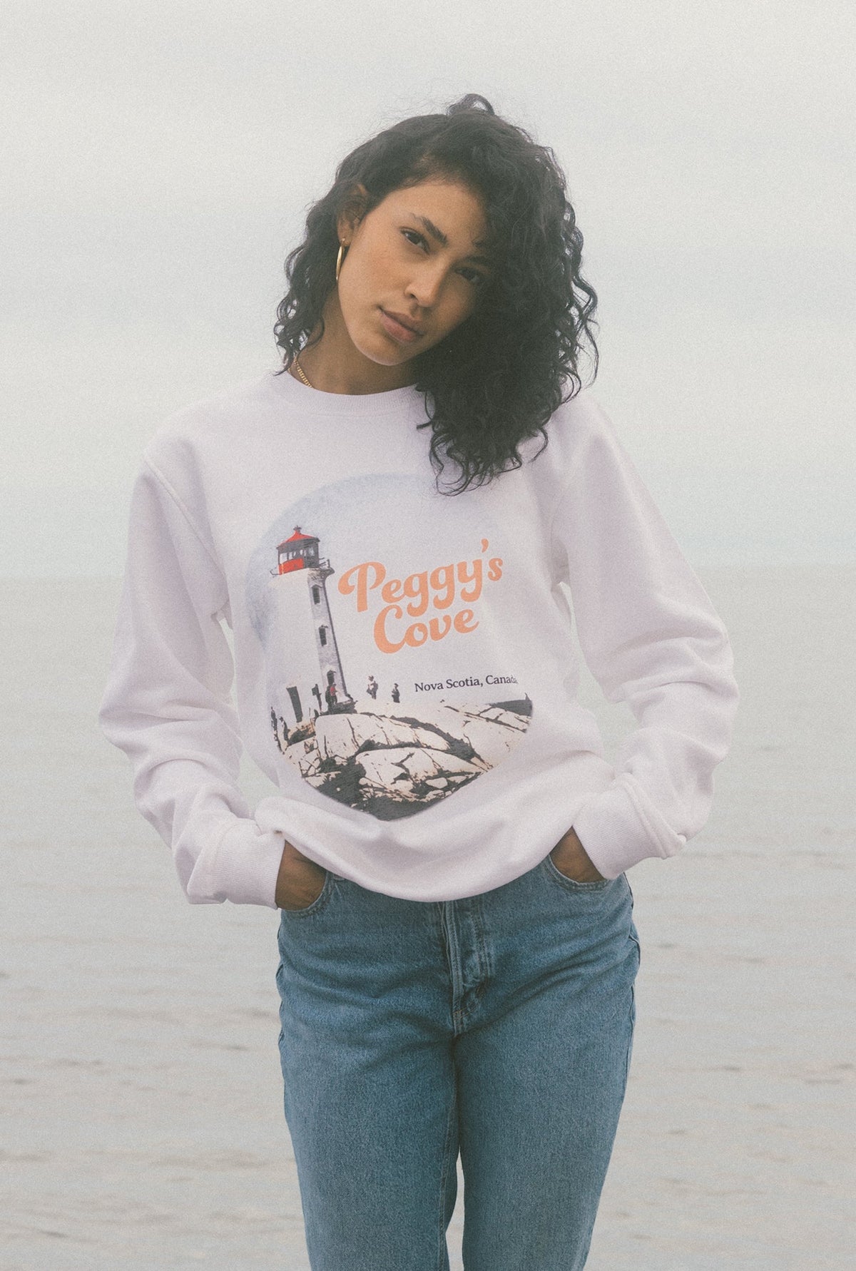 Peggys Cove Post Card Crewneck - White