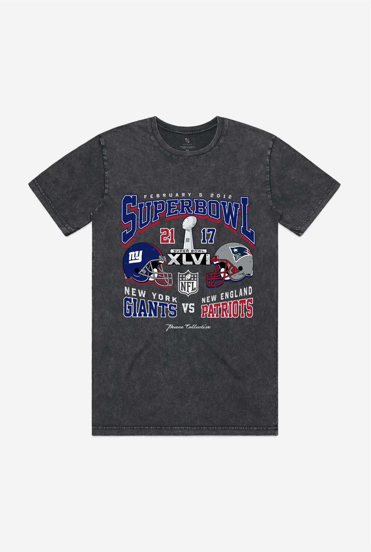 Super Bowl XLVI: New York Giants vs New England Patriots Stonewashed T-Shirt - Black