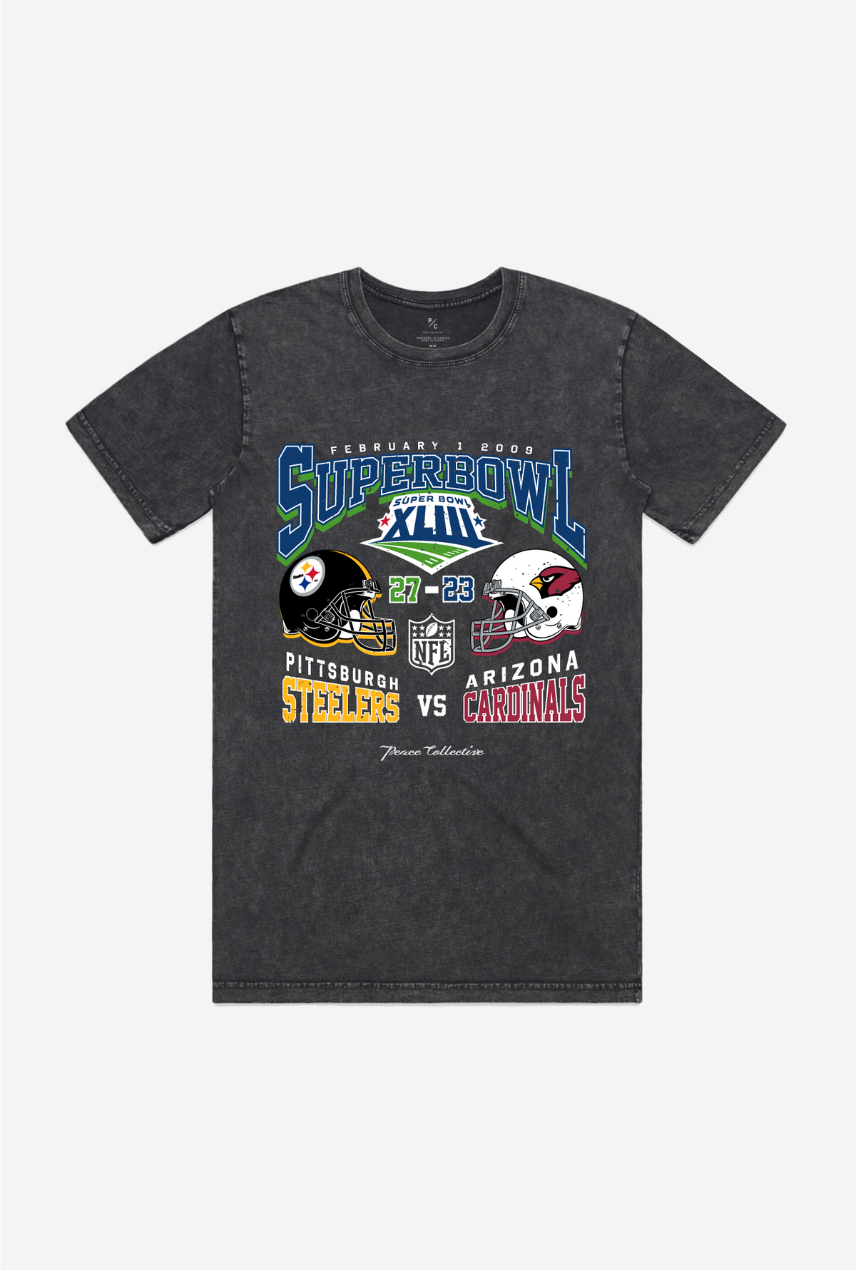 Super Bowl XLIII: Pittsburgh Steelers vs Arizona Cardinals Stonewashed T-Shirt - Black